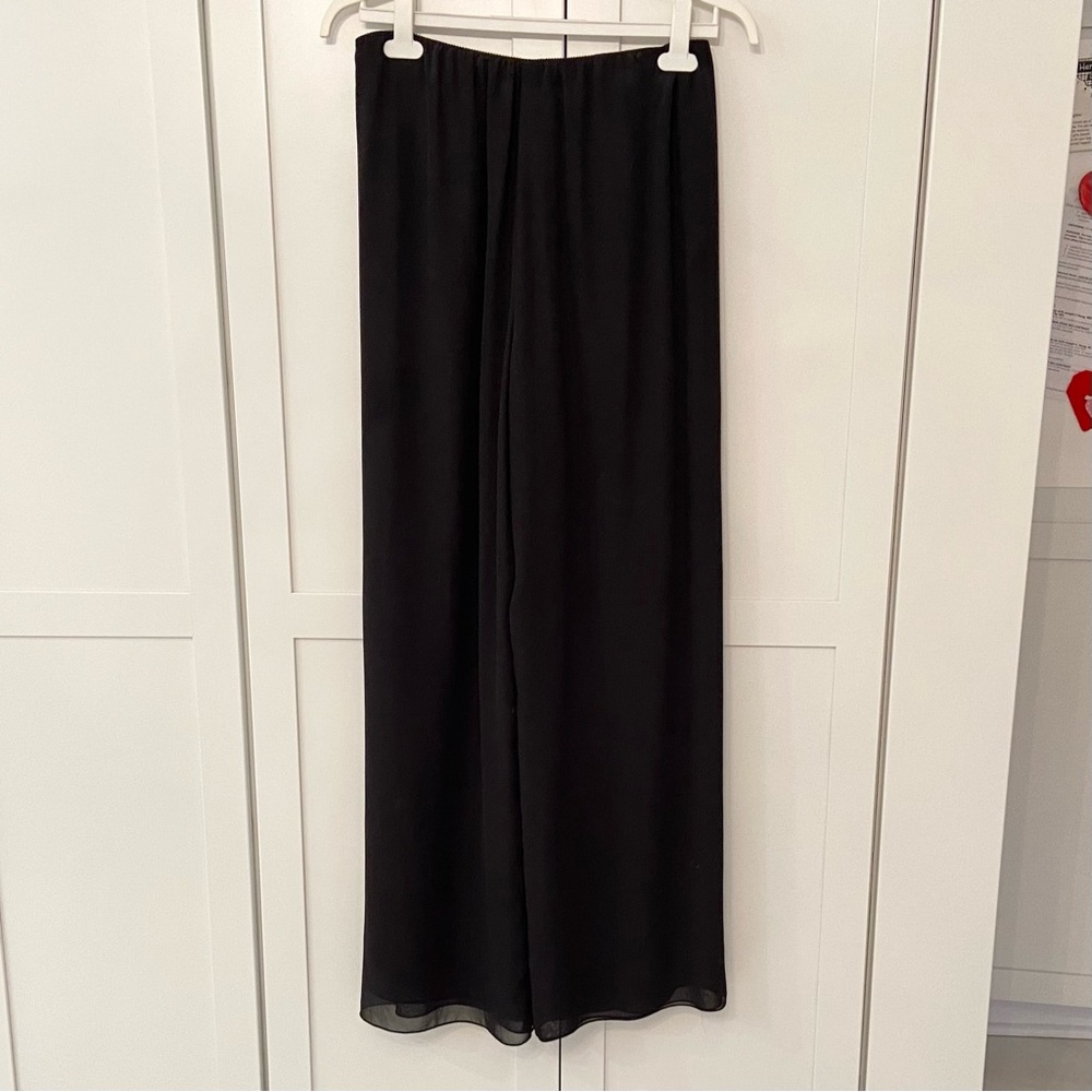 Alex Evenings Wide Leg Crepe Pant with Skirt Panel Overlay Black Large